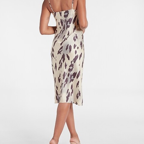Express Leopard Print Satin Cowl Neck Slip Dress - Picture 4 of 5